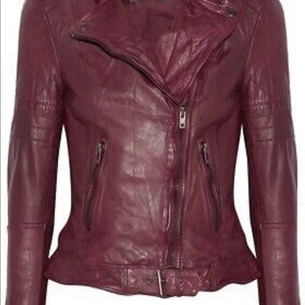 Muubaa Nido Leather Quilted Biker Jacket Deep Red - Picture 5 of 11